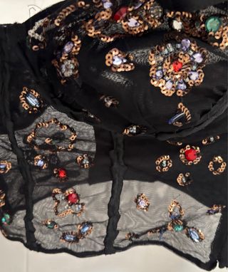 Top Corsé Zara Pedrería Negro Multicolor