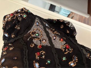 Top Corsé Zara Pedrería Negro Multicolor