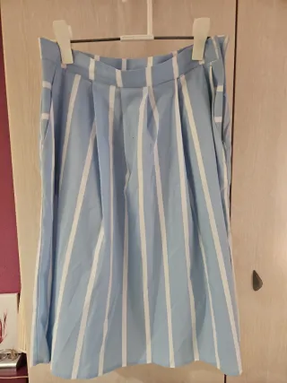 Falda Evasé Benetton Talla L Rayas Azul/Blanco