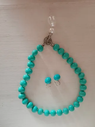 Parure turchese con ciondolo perla