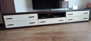 Mueble de salón modular madera y cristal