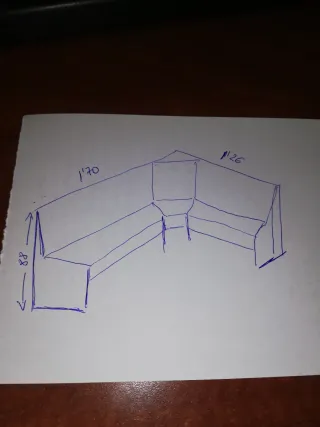 Banco esquinero madera con cajones. Mesa a juego