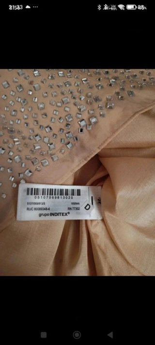 Vestido Zara Beige/Dorado con Pedrería Talla XS