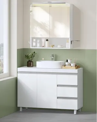 Mueble Bajo Lavabo Blanco y Gris, cajón, armario