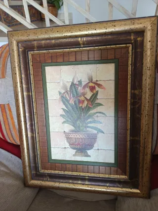 Set di quadri con fiori, cornice in legno