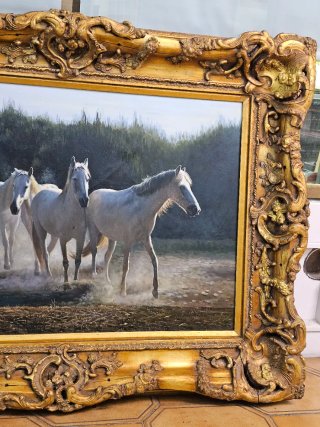 Óleo de Caballos - Gran Formato con Marco de Museo