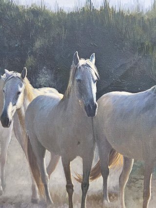 Óleo de Caballos - Gran Formato con Marco de Museo