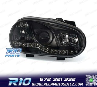 FAROS VOLKSWAGEN VW GOLF 4 LUZ DIURNA LED FONDO NEGRO