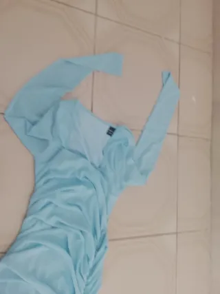 Vestido azul manga larga mujer
