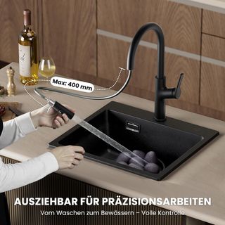 Rubinetto da Cucina Estendibile Nero 360° ad Alta Pressione