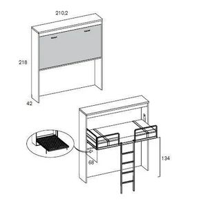 CAMA ALTA ABATIBLE CON CAMA D CAJONES INFERIOR RM
