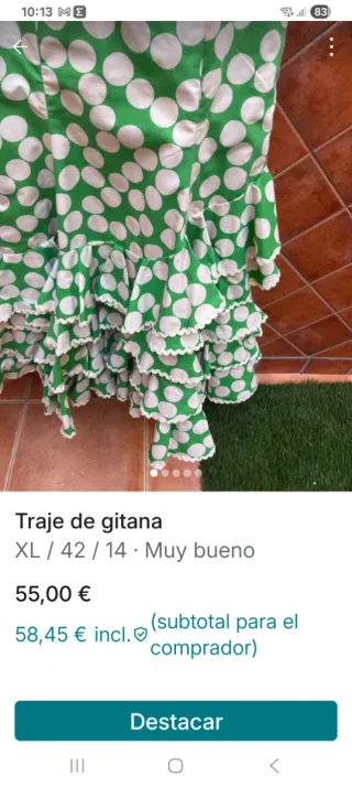 Traje de gitana verde lunares XL