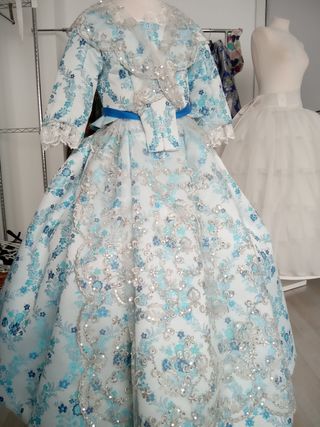 Traje de Fallera Niña Azul y Blanco