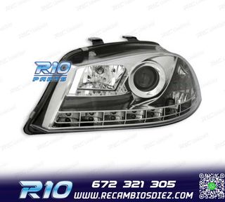 FAROS SEAT IBIZA CORDOBA 6L 02-08 LUZ DIURNA LED FONDO CROMO