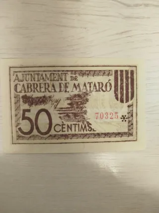 Billete 50 Cèntims Ajuntament Cabrera de Mataró