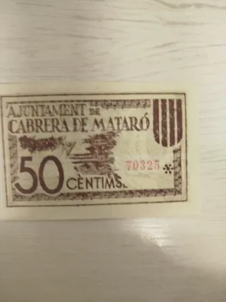 Billete 50 Cèntims Ajuntament Cabrera de Mataró