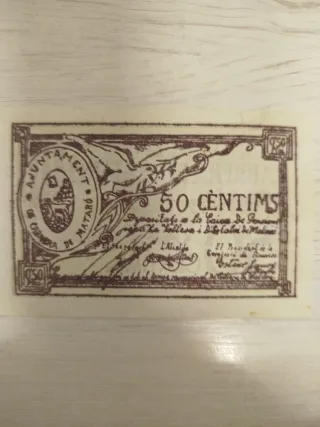 Billete 50 Cèntims Ajuntament Cabrera de Mataró