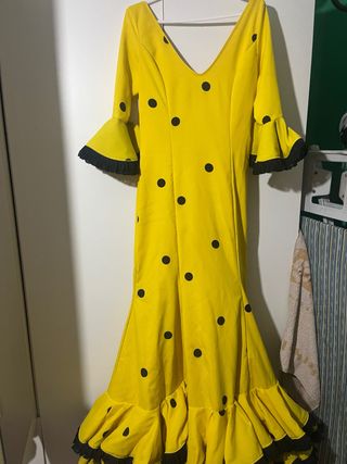 Vestido Flamenca Amarillo Lunares Negros
