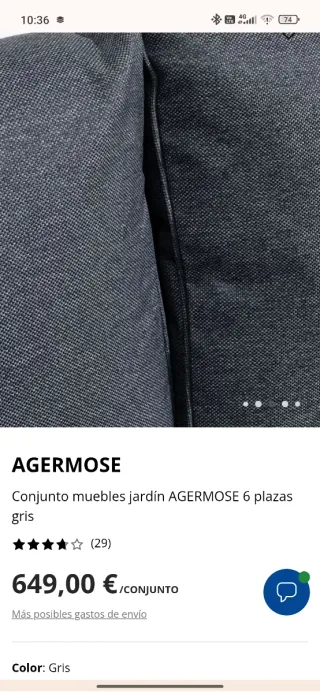 Conjunto Sofá Jardín AGERMOSE 6 Plazas Gris