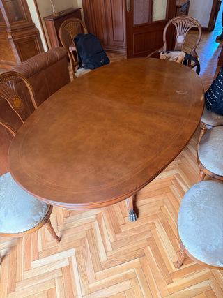 Mesa ext, mueble vitrina madera y cristal antiguo