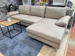 Sofá chaise longue beige tela