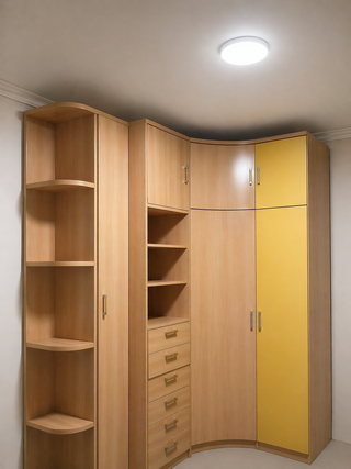 Armario esquinero madera marrón y amarillo