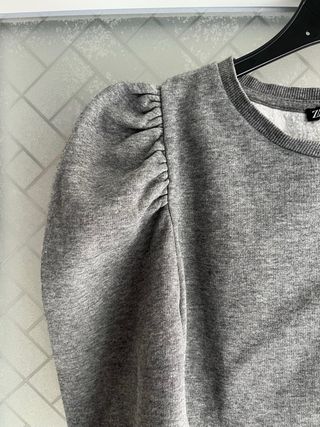 Jersey Zara mujer manga abullonada gris S, ZARA