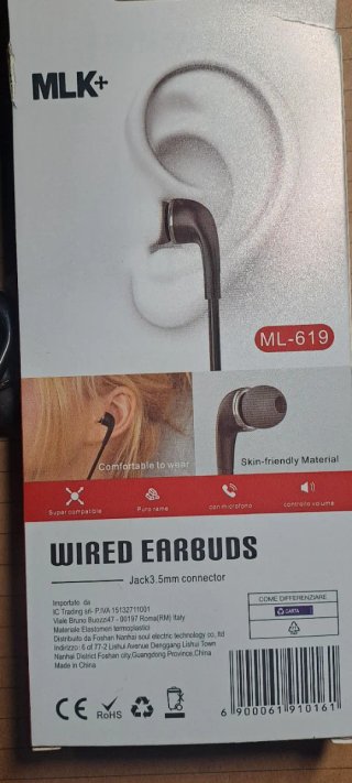 Cuffie MLK Wired Earbuds 120cm Jack 3.5mm