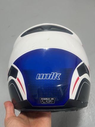 Casco Unik Moto Blanco Azul Rojo