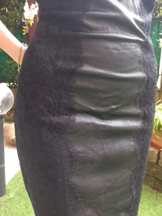 Abito donna nero pizzo e similpelle