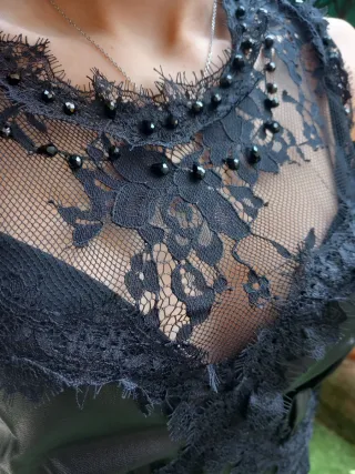 Abito donna nero pizzo e similpelle