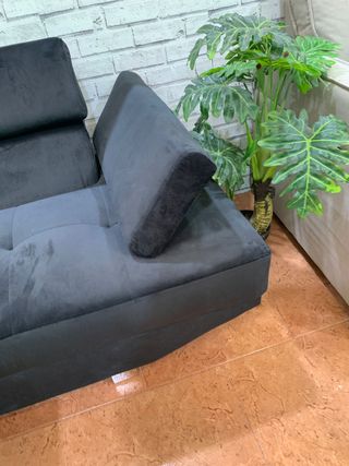 Sofá Rinconera Negro Terciopelo Cabezal Italiano