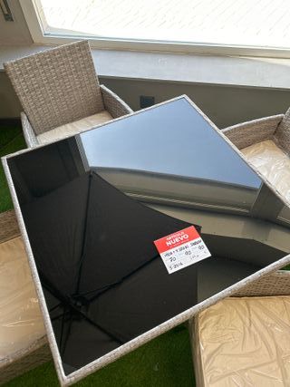 Mesa y 4 Sillas Jardín Mimbre Cristal