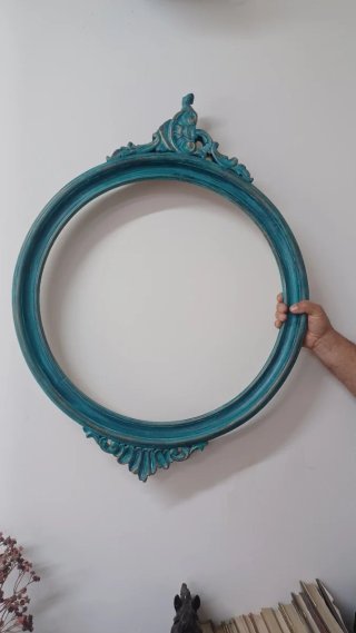 Marco Ovalado Decorativo Teal y Dorado