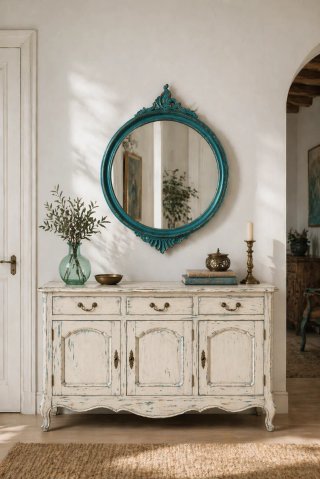 Marco Ovalado Decorativo Teal y Dorado