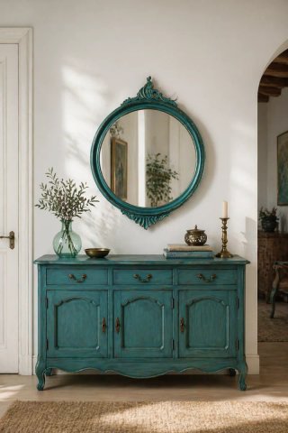 Marco Ovalado Decorativo Teal y Dorado