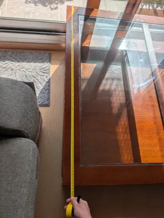 Mesa de centro rústica de teka y cristal