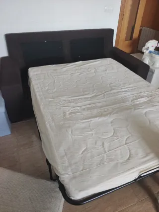 Sofá Cama Tela Beige y Marrón