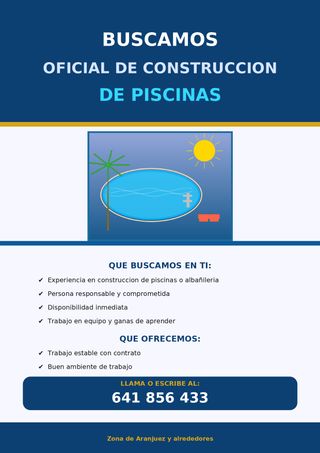 OFERTA EMPLEO Construccion de Piscinas