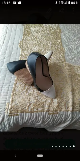 Zapatos de tacón ancho 37 beige y negro