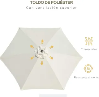 Sombrilla Gris 270cm con Ventilación Superior