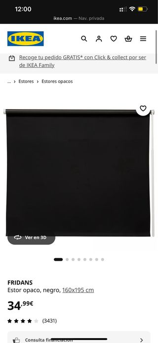Estor opaco negro 160x195 cm