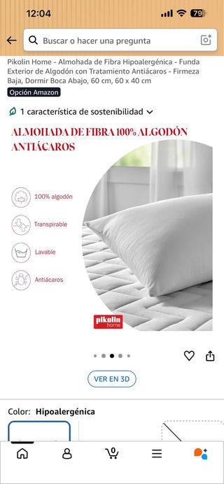 Almohada Pikolin Home Hipoalergénica Algodón