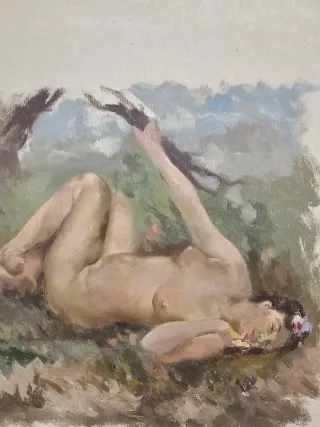 Óleo desnudo femenino años 20 Buen pintor