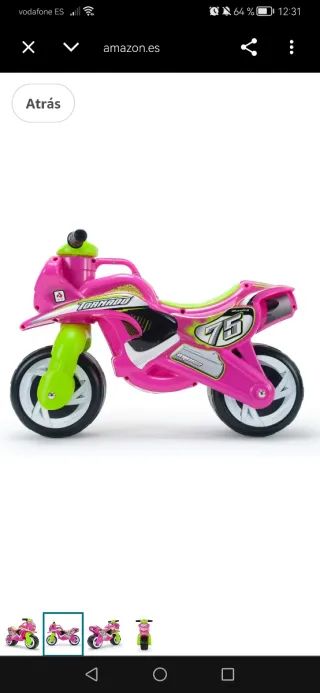 Moto correpasillos rosa Tornado edad 1,2 3 años