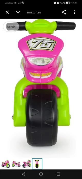 Moto correpasillos rosa Tornado edad 1,2 3 años