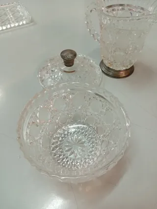 Set cristal tallado azucarero y lechera