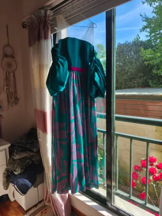 Vestido fiesta/madrina verde y fucsia