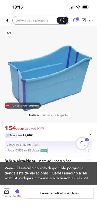 Bañera Plegable XXL 100x50cm Azul