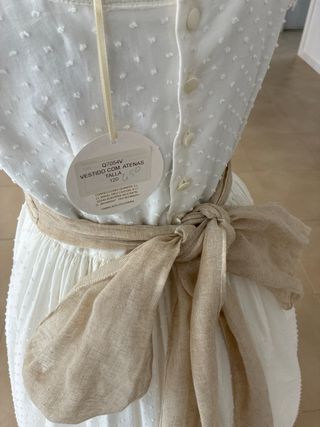 Vestido de Comunión Blanco con fajín Beige